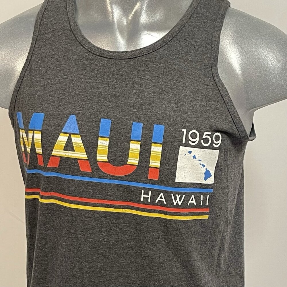 Maui Hawaii est sz M-L Graphic Front Back Tank Top Jersey Style Souvenir Shirt